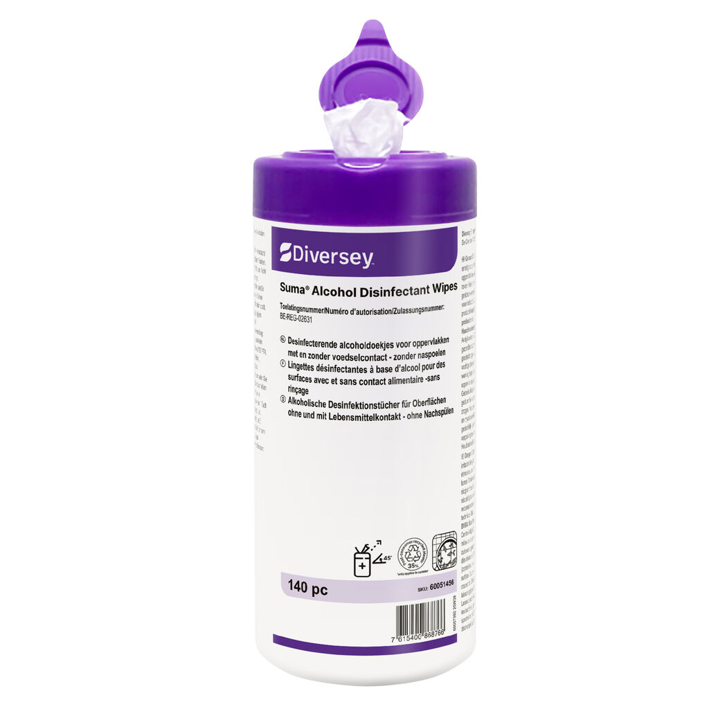 Suma Alcohol Disinfectant Wipe 6x140pc - Lingettes désinfectantes à lʼalcool, sans rinçage pour surfaces dures.